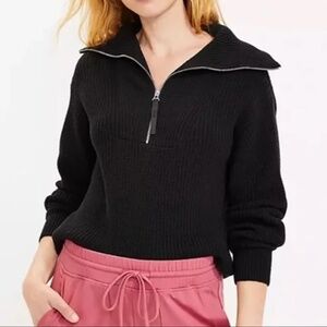 Lou & Grey Black Ribbed Quarter Zip Sweater XL 100% Cotton